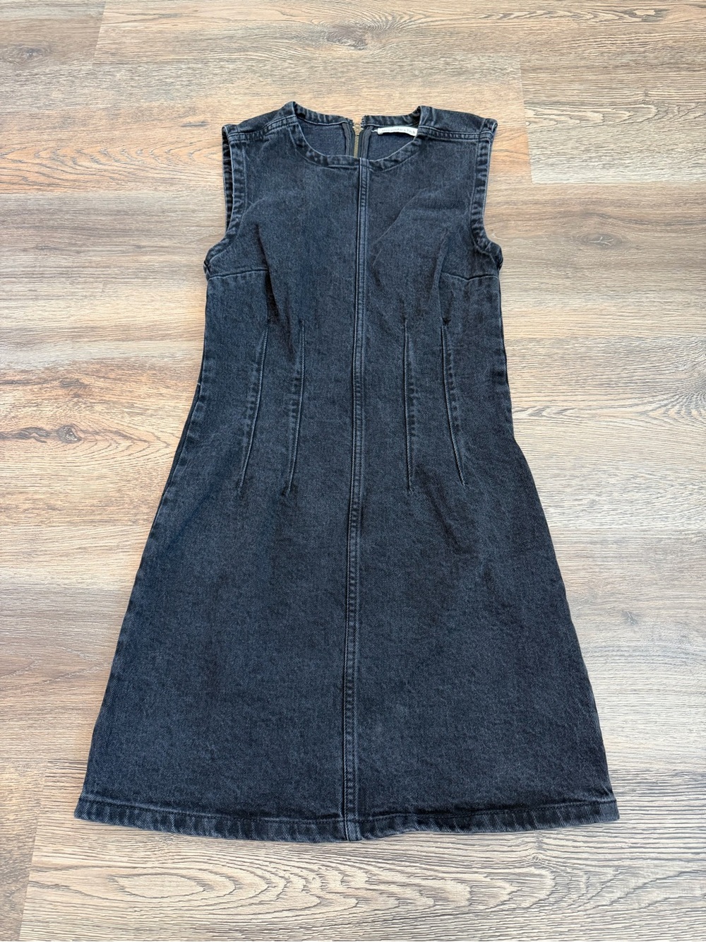Abercrombie & Fitch Denim Mini Dress Washed Black Sleeveless Zip Back Size XS